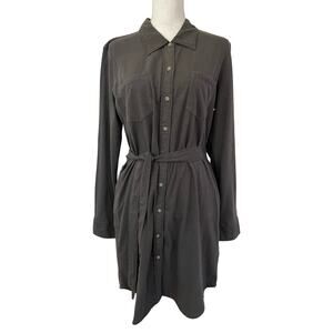 Faherty Womens Large Seasons Organic Cotton Shirt Mini Dress Size L Brown Belted